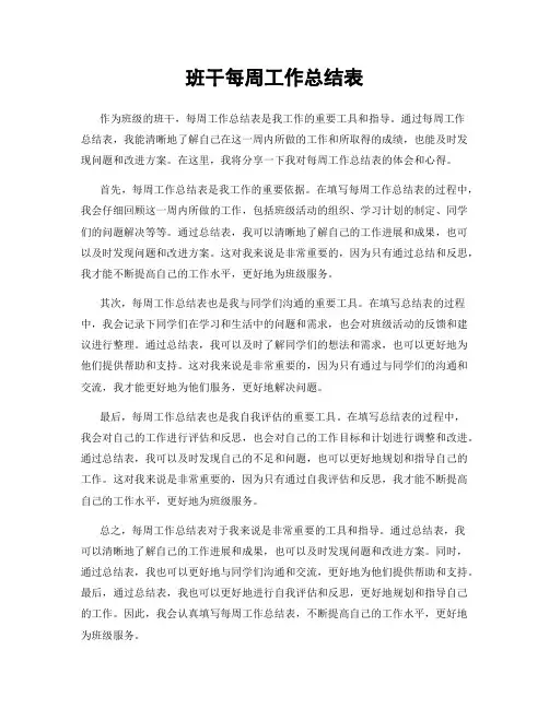 班干每周工作总结表