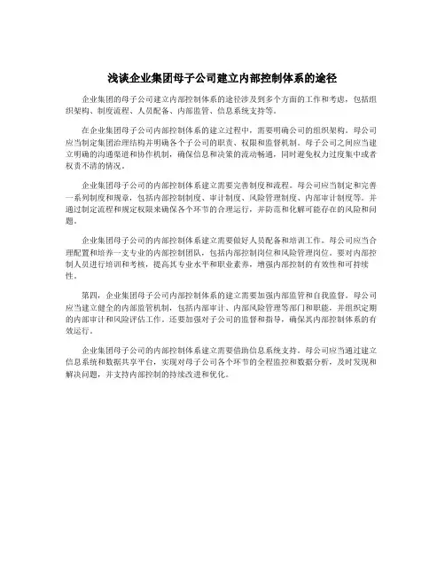 浅谈企业集团母子公司建立内部控制体系的途径