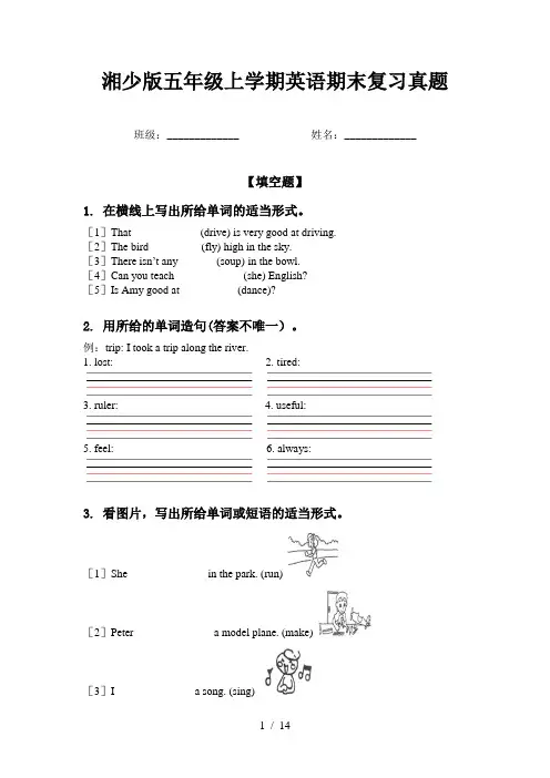 湘少版五年级上学期英语期末复习真题