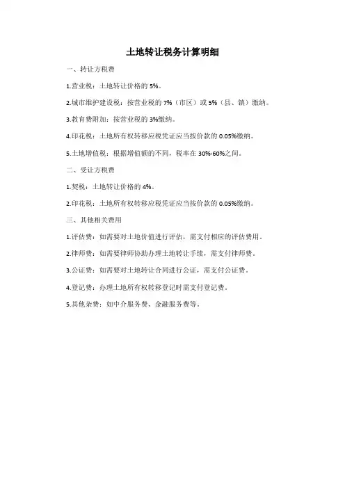 土地转让税务计算明细