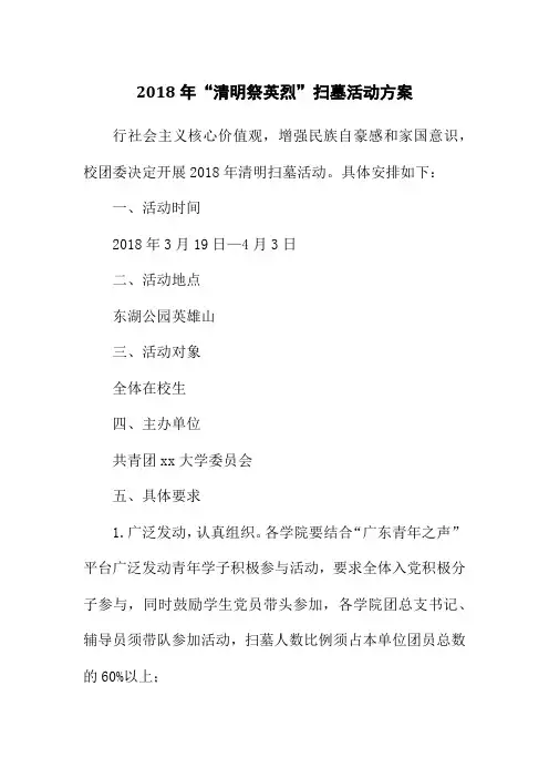 2018年“清明祭英烈”扫墓活动方案