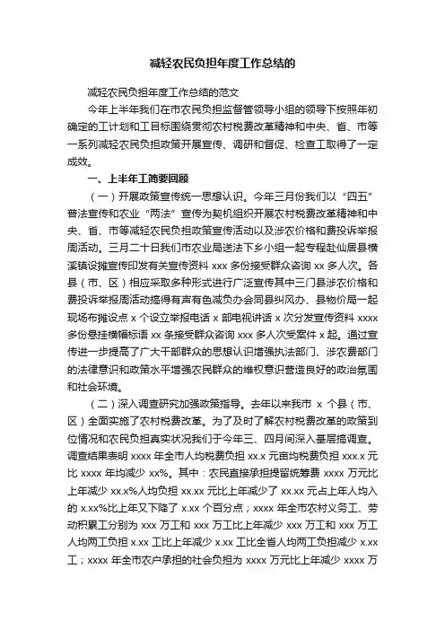 减轻农民负担年度工作总结的