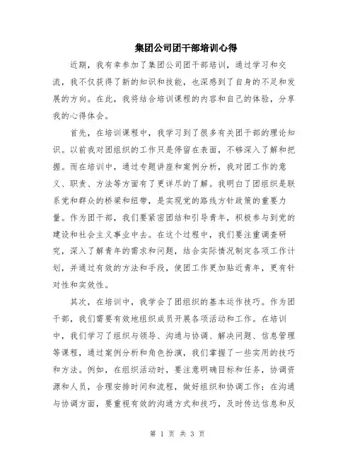 集团公司团干部培训心得