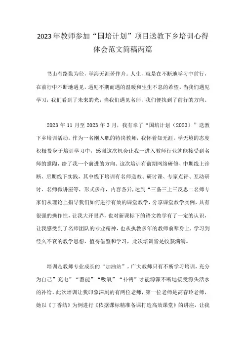 2023年教师参加国培计划项目送教下乡培训心得体会范文简稿两篇