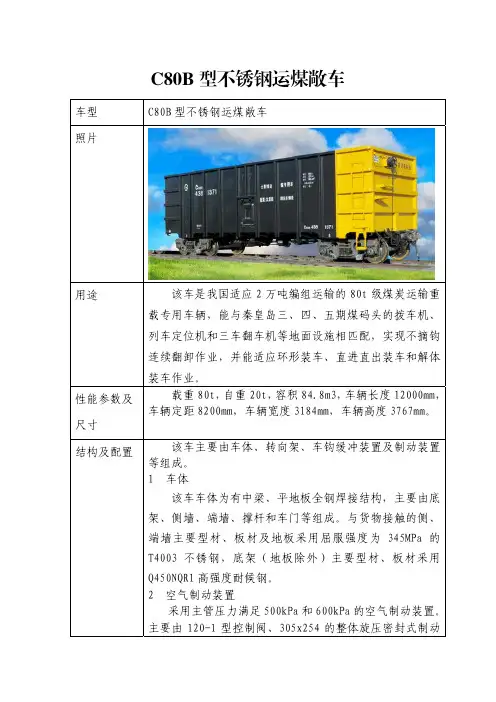 C80B型不锈钢运煤敞车