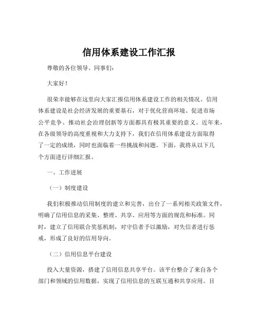 信用体系建设工作汇报