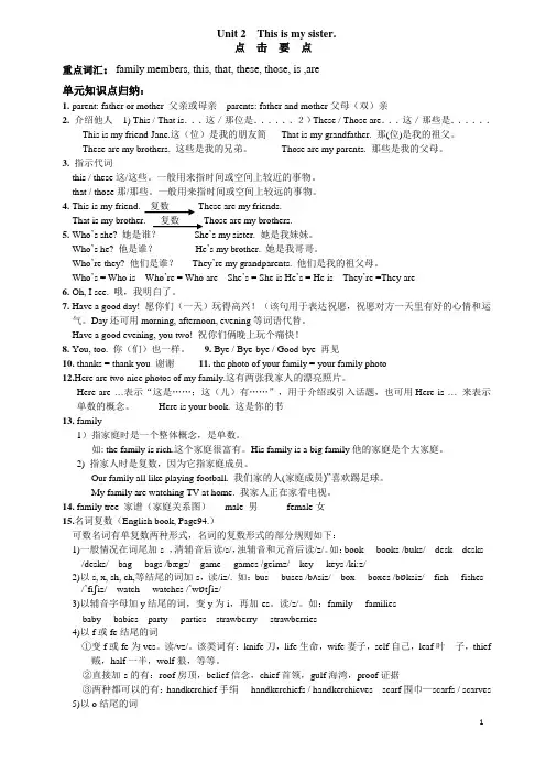 Unit 2  This is my sister知识归纳及练习