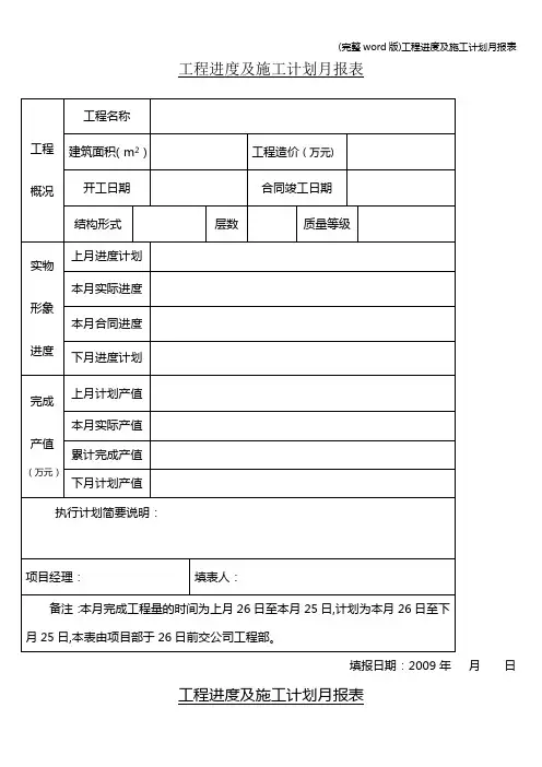 (完整word版)工程进度及施工计划月报表