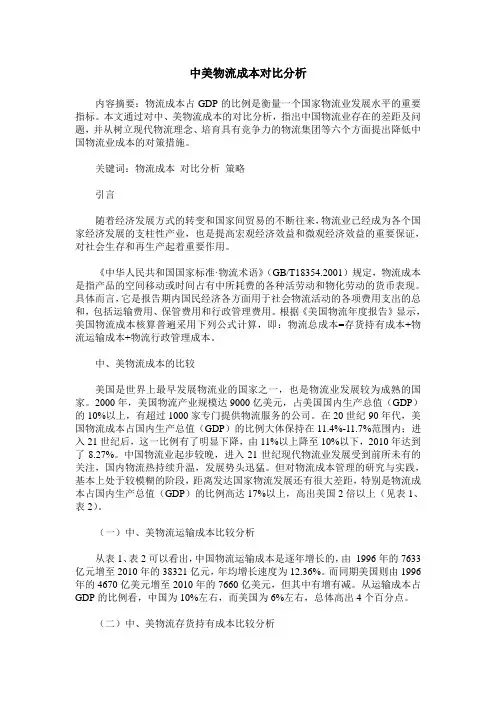 中美物流成本对比分析
