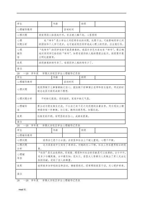 小学心理咨询记录文本表