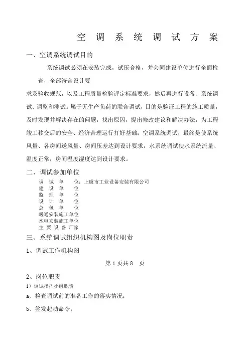 空调系统调试方案