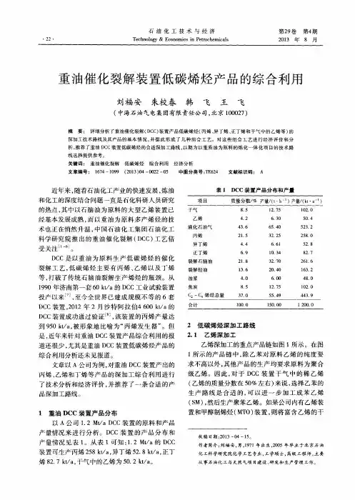 重油催化裂解装置低碳烯烃产品的综合利用
