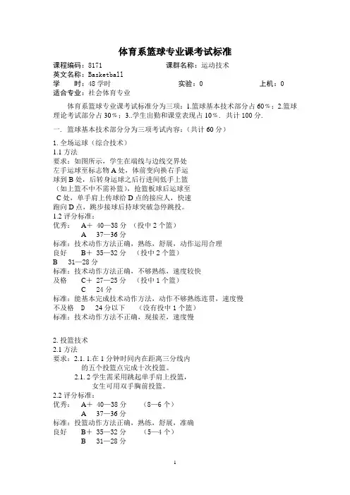 体育系篮球专业课考核标准