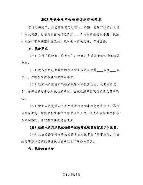 2023年安全生产大检查计划标准范本(6篇)