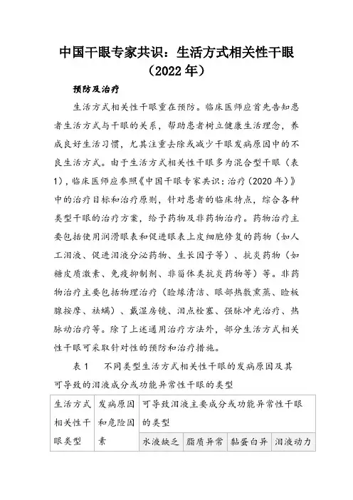 中国干眼专家共识：生活方式相关性干眼(2022年)