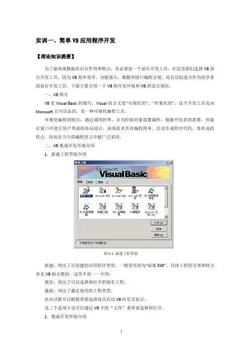 Microsoft Visual Basic工具的使用及简单程序开发