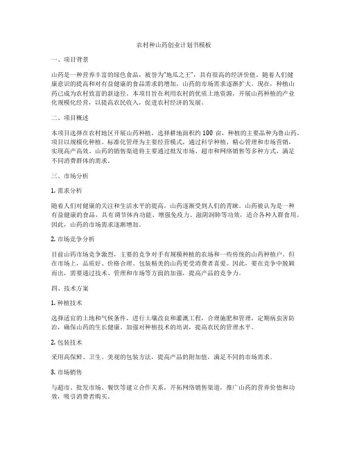 农村种山药创业计划书模板