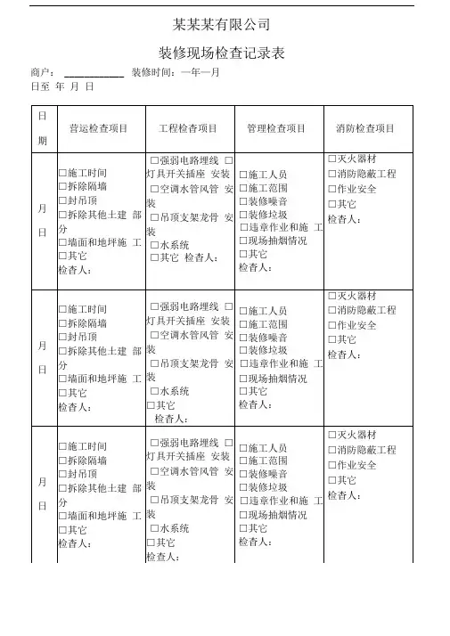 装修现场检查记录表