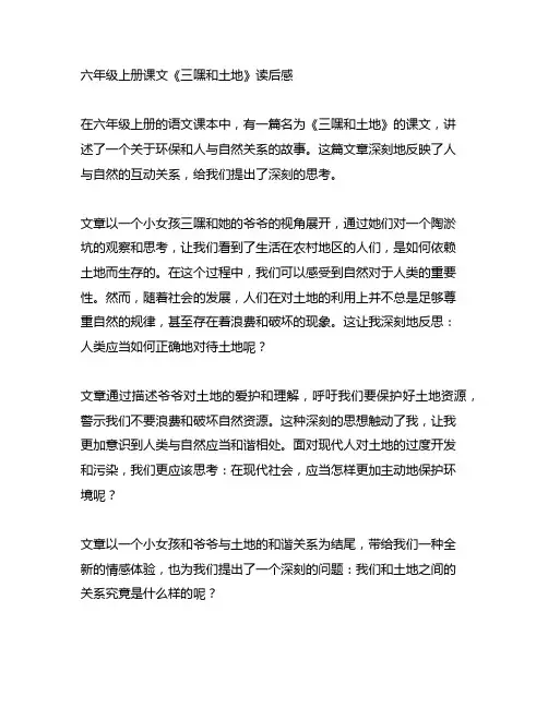 六年级上册课文三嘿和土地读后感450十字