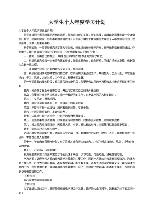 大学生个人年度学习计划(5篇)