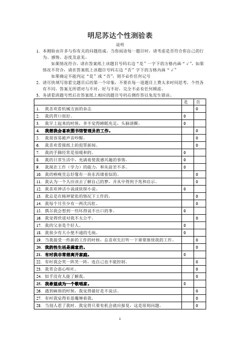明尼苏达个性测验表MMPI
