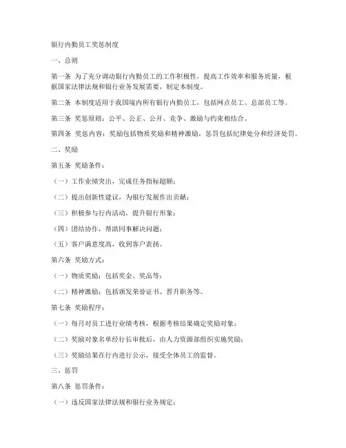 银行内勤员工奖惩制度范本