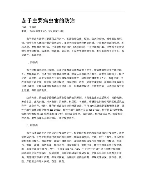 茄子主要病虫害的防治