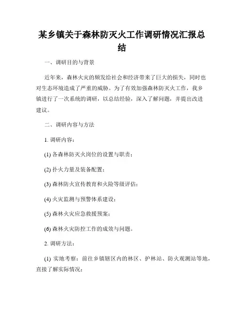 某乡镇关于森林防灭火工作调研情况汇报总结