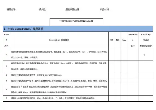 注塑模具设计制作规范方案和验收标准表
