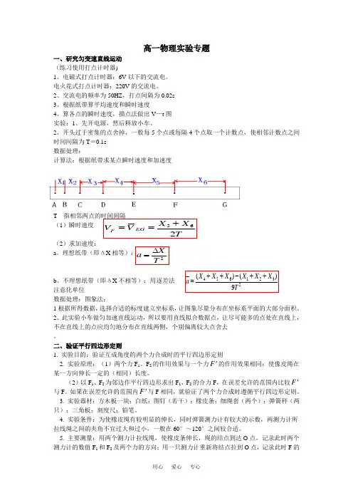 完整word版,高中必修一物理实验专题