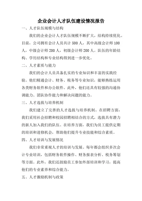 企业会计人才队伍建设情况报告