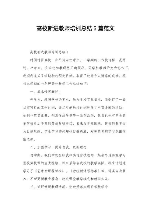 高校新进教师培训总结5篇范文