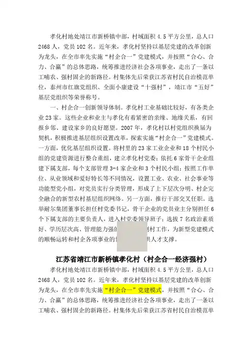 江苏省靖江市新桥镇孝化村(村企合一经济强村)