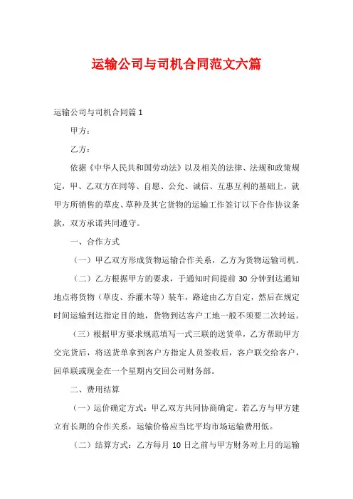 运输公司与司机合同范文六篇