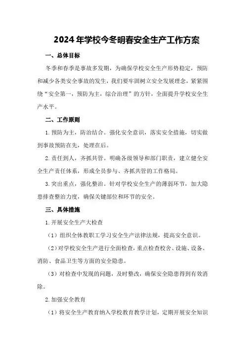 2024年学校今冬明春安全生产工作方案