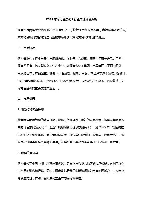 2023年河南省煤化工行业市场环境分析