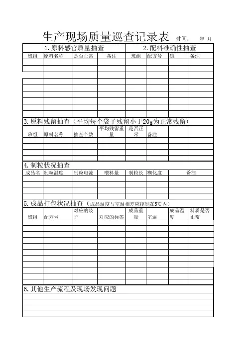 生产现场质量巡查记录表