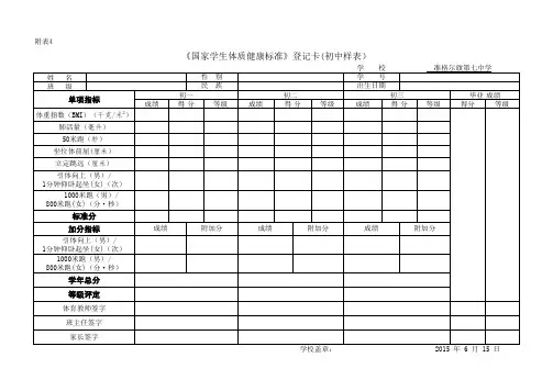 体质健康登记卡