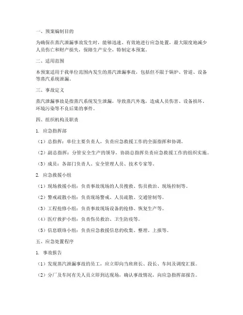 蒸汽泄漏事故应急救援预案