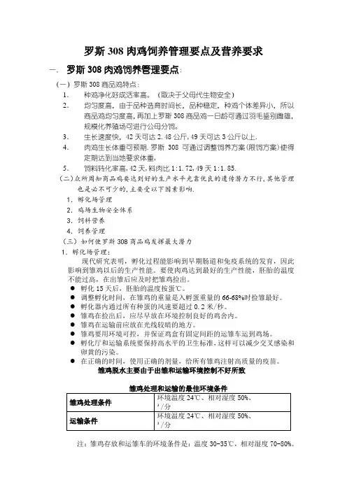 罗斯308肉鸡饲养管理要点及营养要求