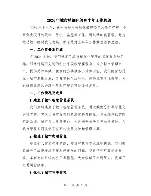 2024年城市精细化管理半年工作总结