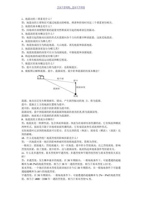 工程结构抗震复习题及答案
