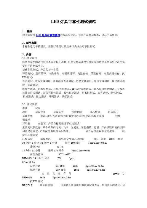 LED灯具可靠性测试规范