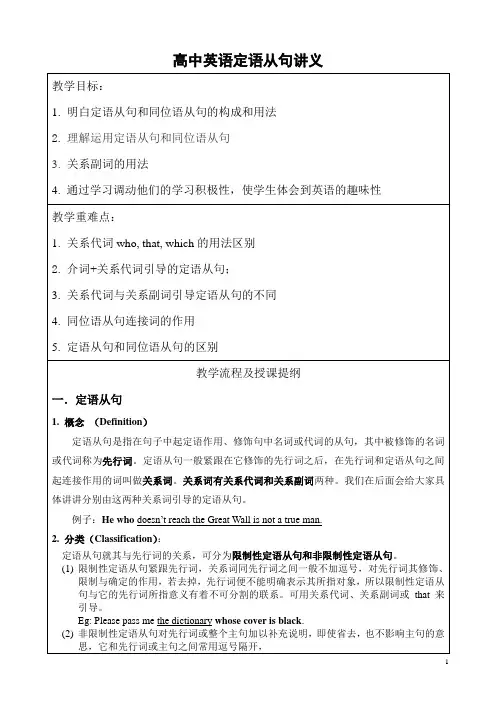 高中定语从句与同位语从句讲解及练习