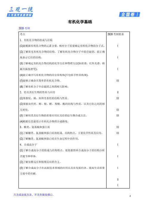 10年高考有机化学基础全国一卷(解析版)