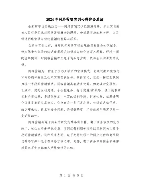 2024年网络营销实训心得体会总结（3篇）