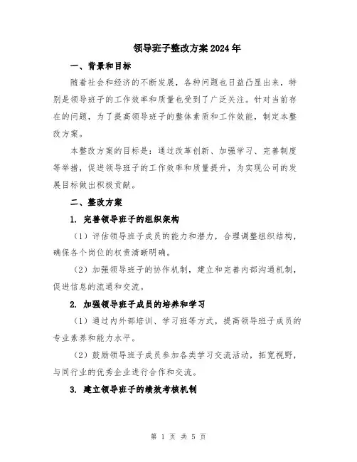 领导班子整改方案2024年