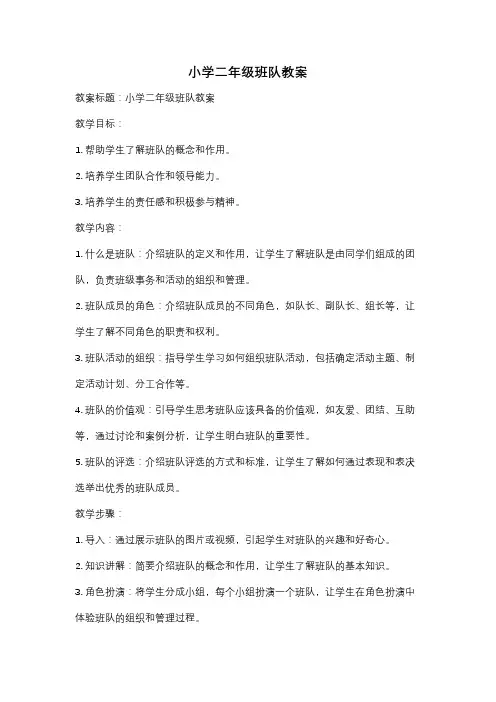 小学二年级班队教案