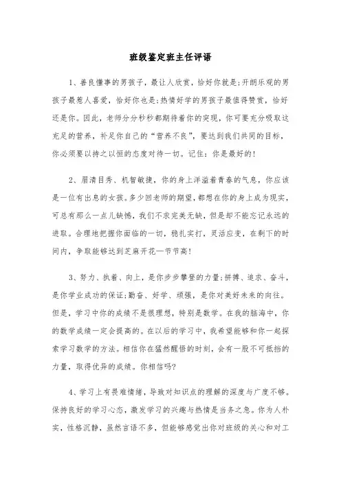 班级鉴定班主任评语(三篇)
