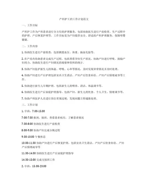 产科护工的工作计划范文